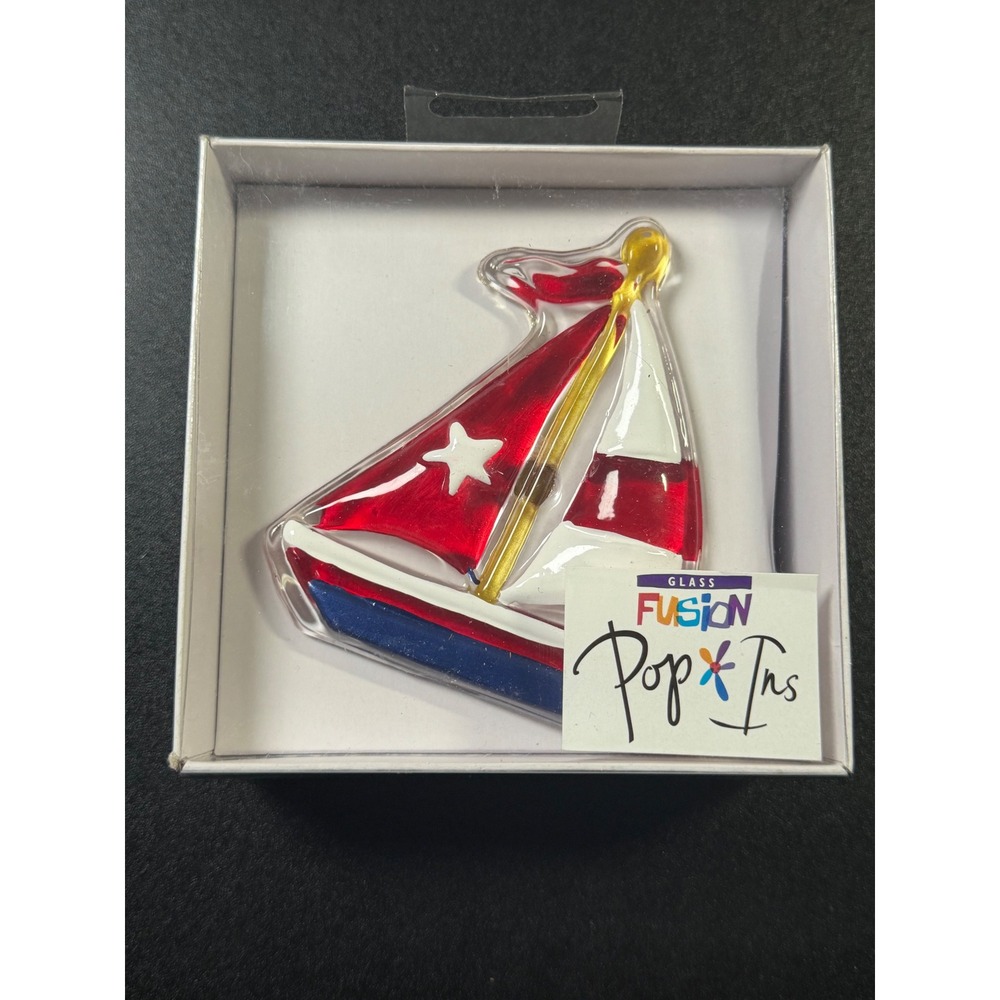 Demdaco Glass Fusion Pop-Ins Sailboat Lori Siebert Nautical Glass Decor J8